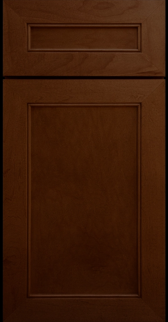 Alpine mitered shaker cabinet in Pecan Stain with a flat center panel & inside bead detail.